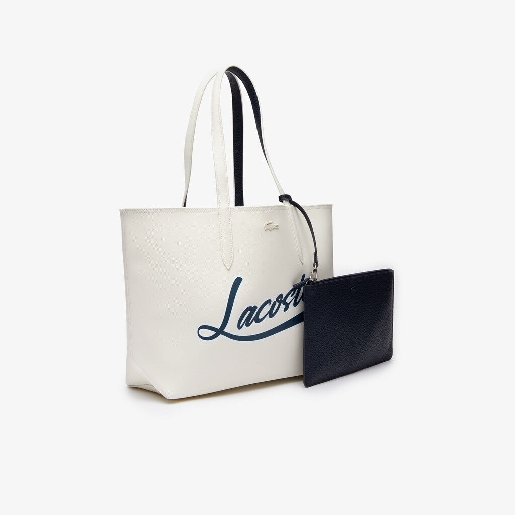 Womens Wo  Anna Removable Pouch Signature Reversible Tote | Lacoste Typo Marshmallow Dark Sap • E38