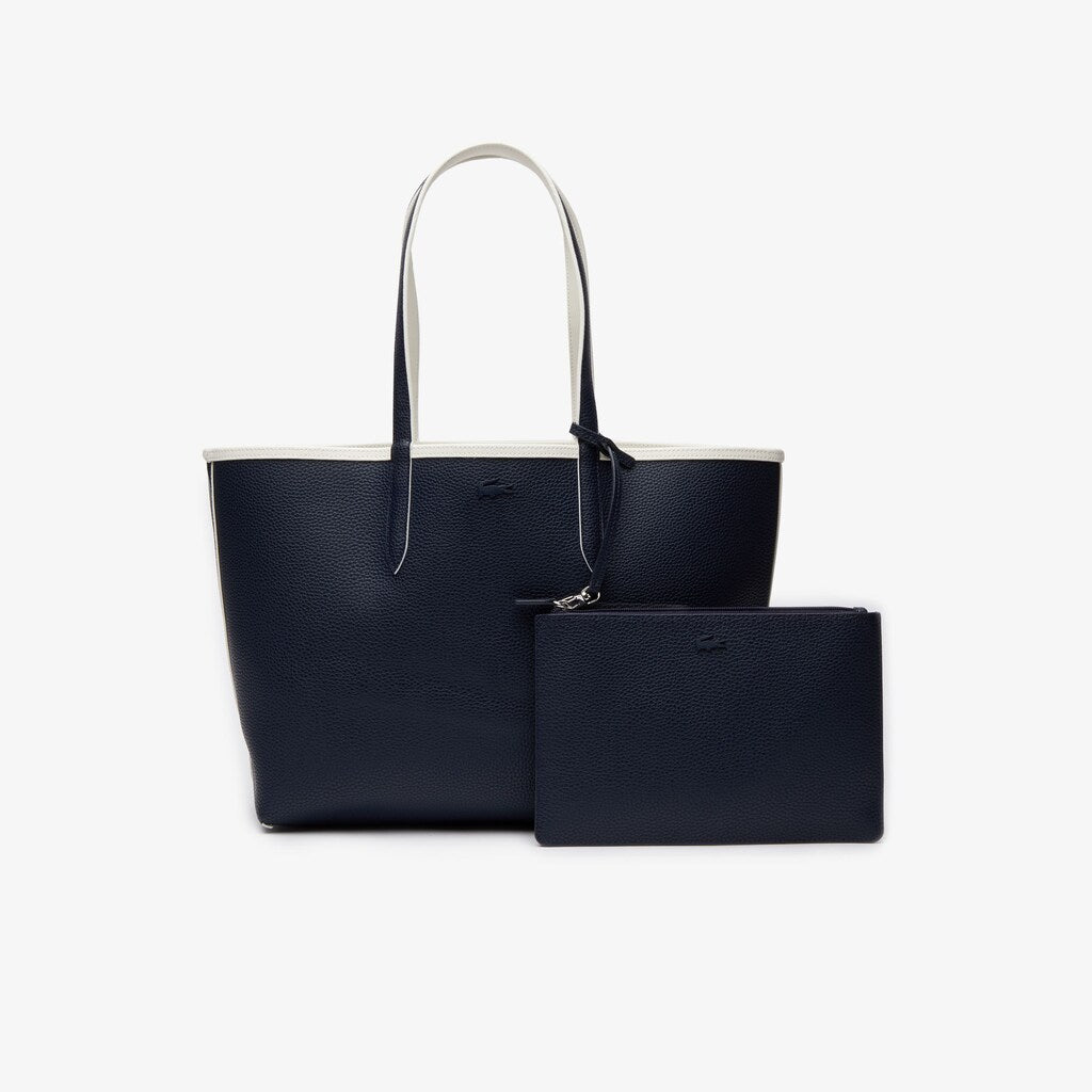 Womens Wo  Anna Removable Pouch Signature Reversible Tote | Lacoste Typo Marshmallow Dark Sap • E38