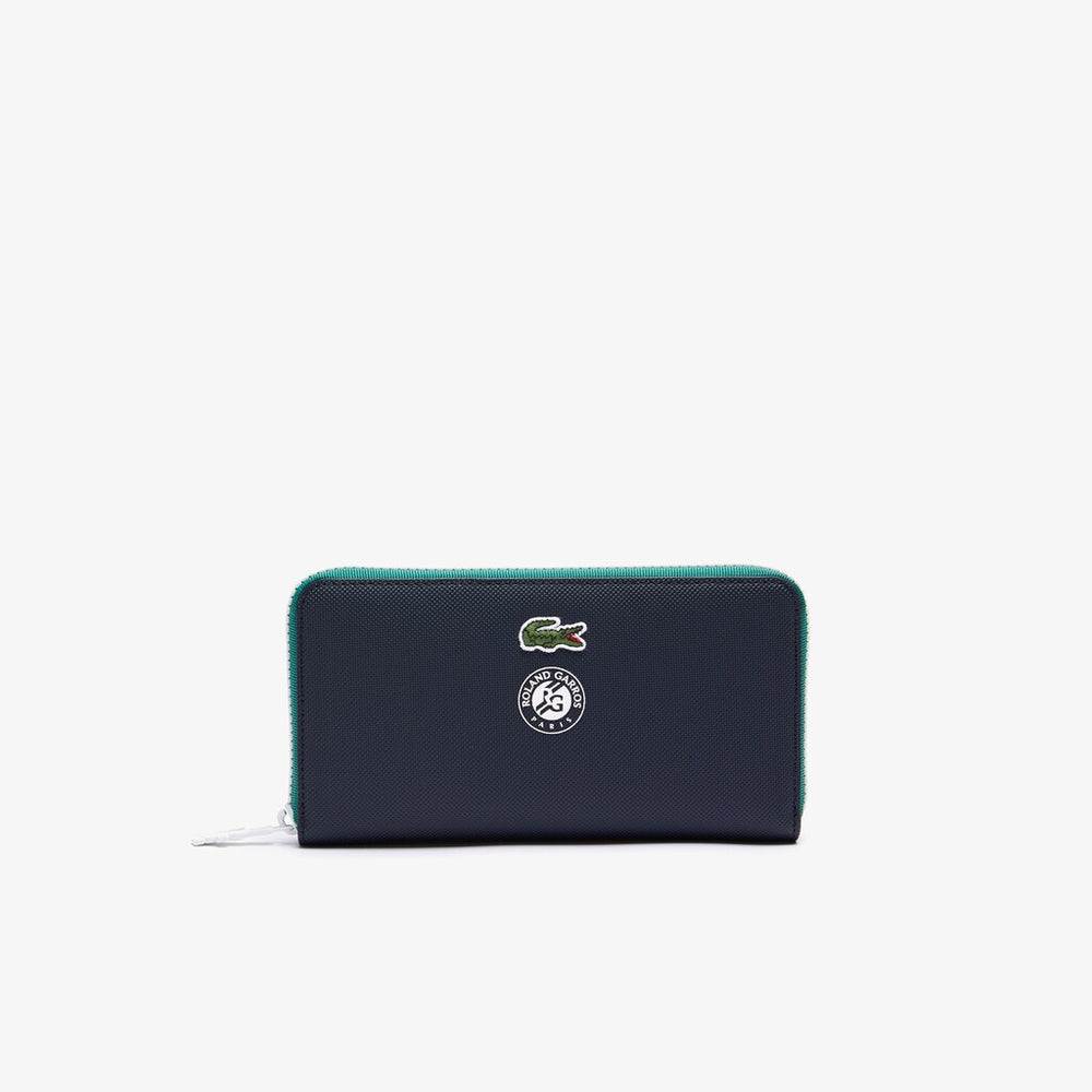 Womens Wo  Roland Garros Contrast Interior Zippered Wallet | Lacoste Peacoat Verdant Green Mol • E44