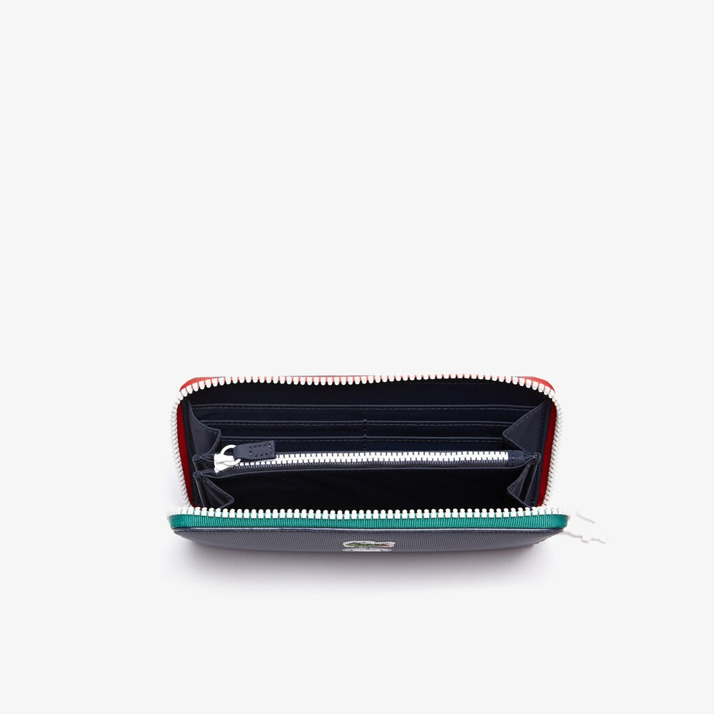 Womens Wo  Roland Garros Contrast Interior Zippered Wallet | Lacoste Peacoat Verdant Green Mol • E44