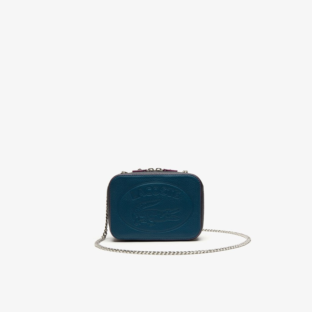 Womens Wo  Croco Crew Tricolour Leather Zippered Shoulder Bag | Lacoste Legion Blue Peacoat Meado • D69