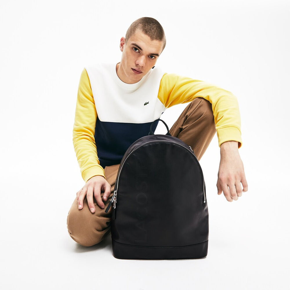 Mens   L.12.12 Signature Leather Zip Backpack | Lacoste Black • 000