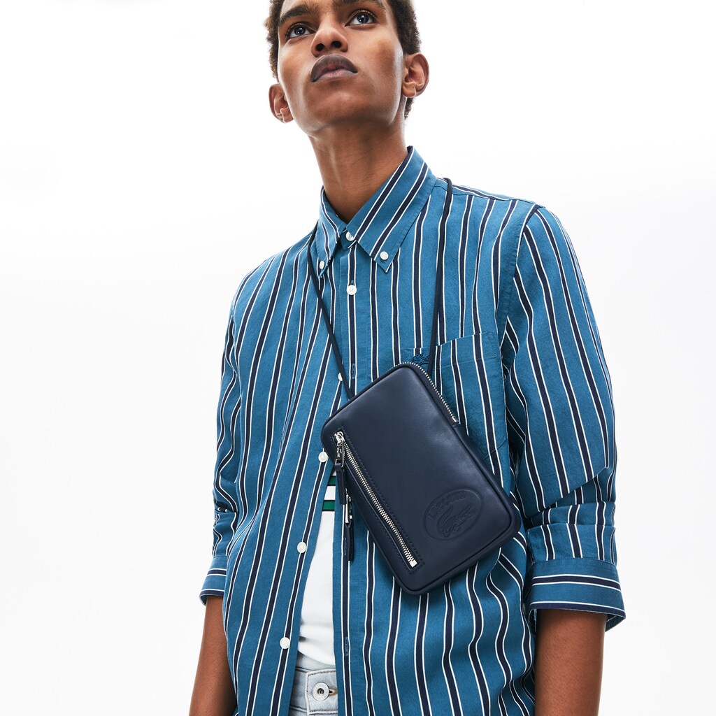 Mens   L.12.12 Neck Strap Leather Mini Flat Bag | Lacoste Dark Sapphire • B88