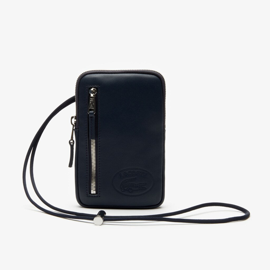Mens   L.12.12 Neck Strap Leather Mini Flat Bag | Lacoste Dark Sapphire • B88