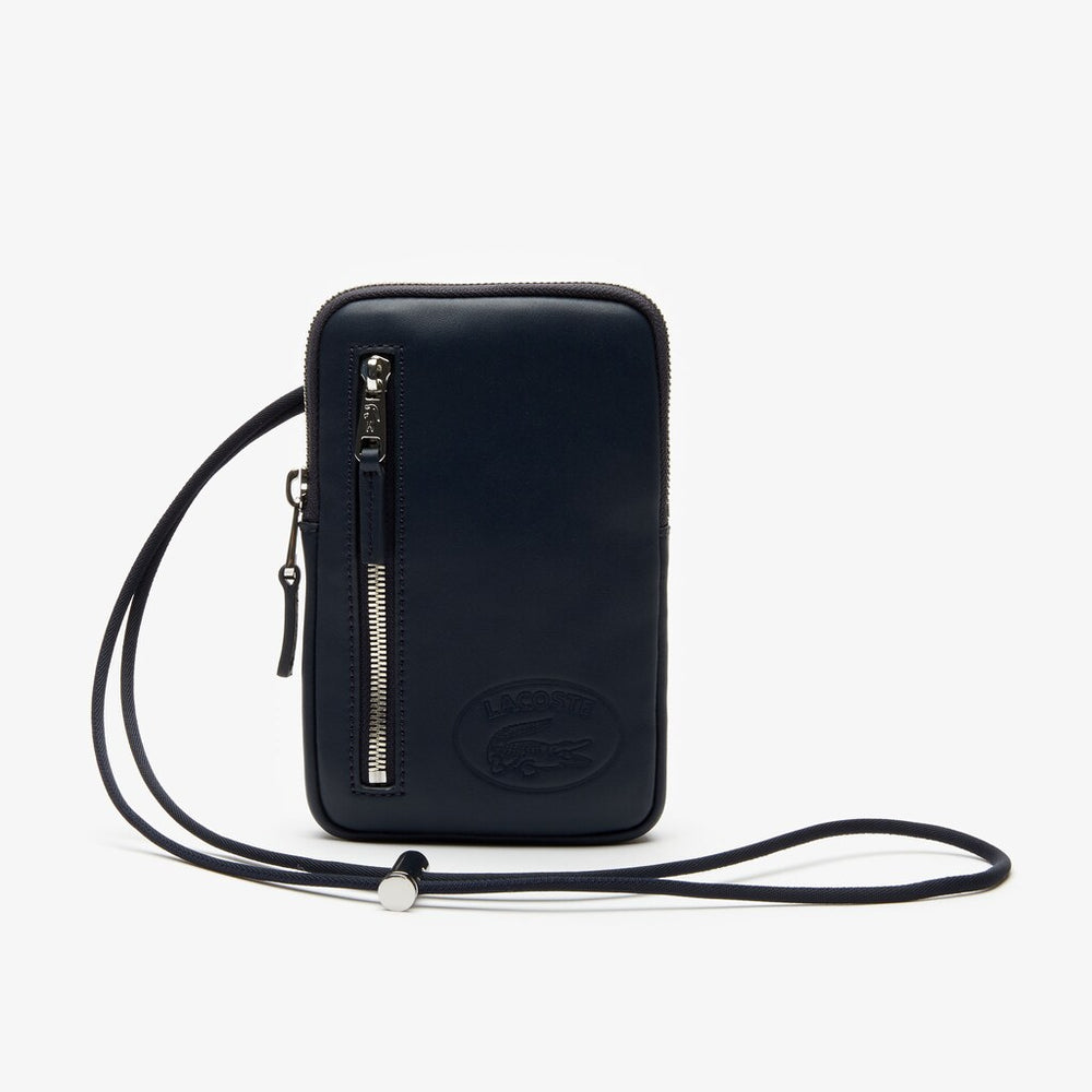Mens   L.12.12 Neck Strap Leather Mini Flat Bag | Lacoste Dark Sapphire • B88