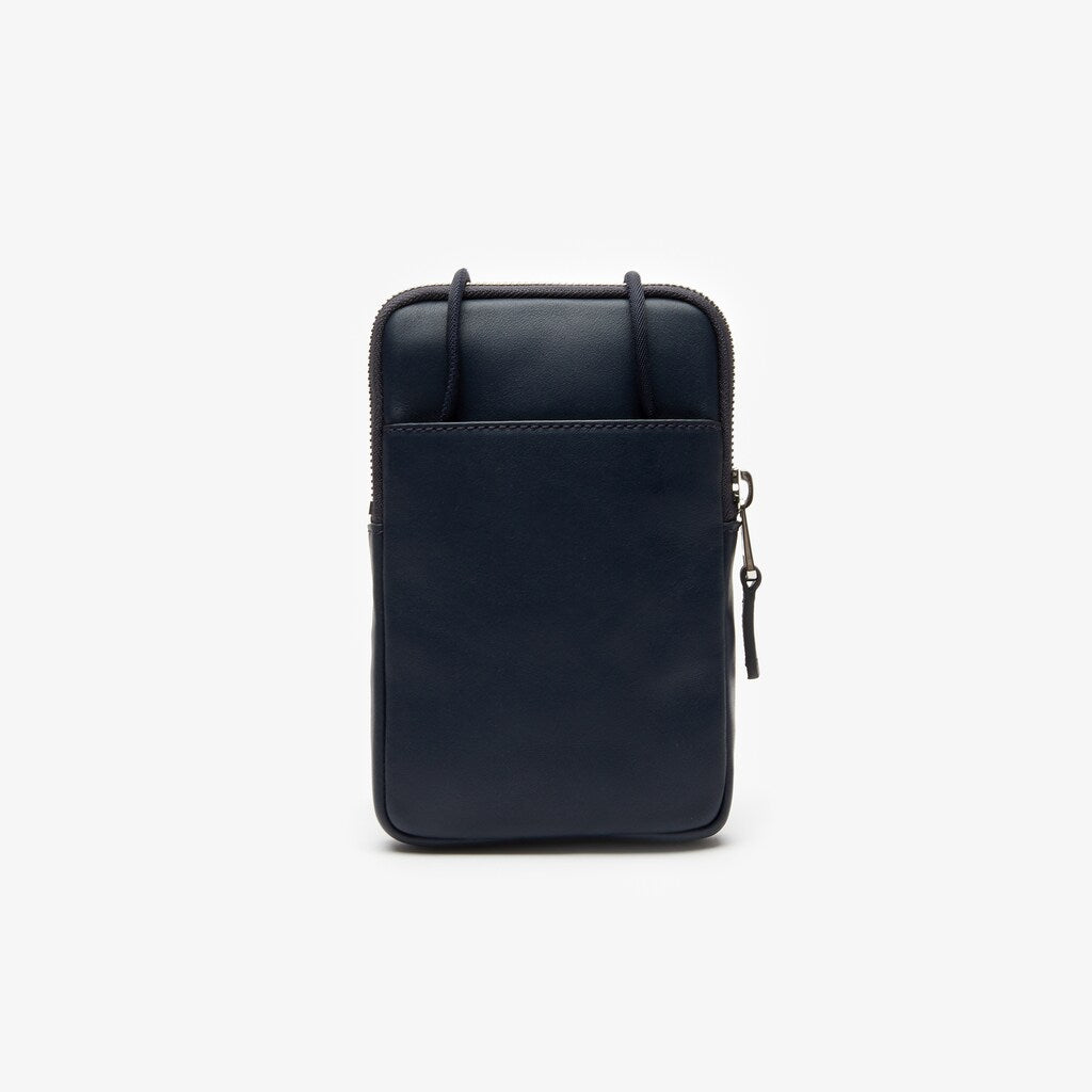 Mens   L.12.12 Neck Strap Leather Mini Flat Bag | Lacoste Dark Sapphire • B88