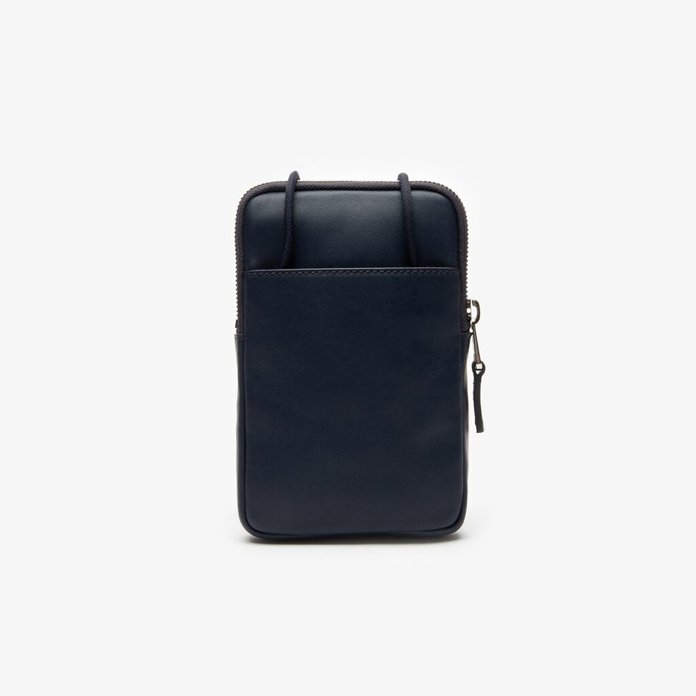 Mens   L.12.12 Neck Strap Leather Mini Flat Bag | Lacoste Dark Sapphire • B88
