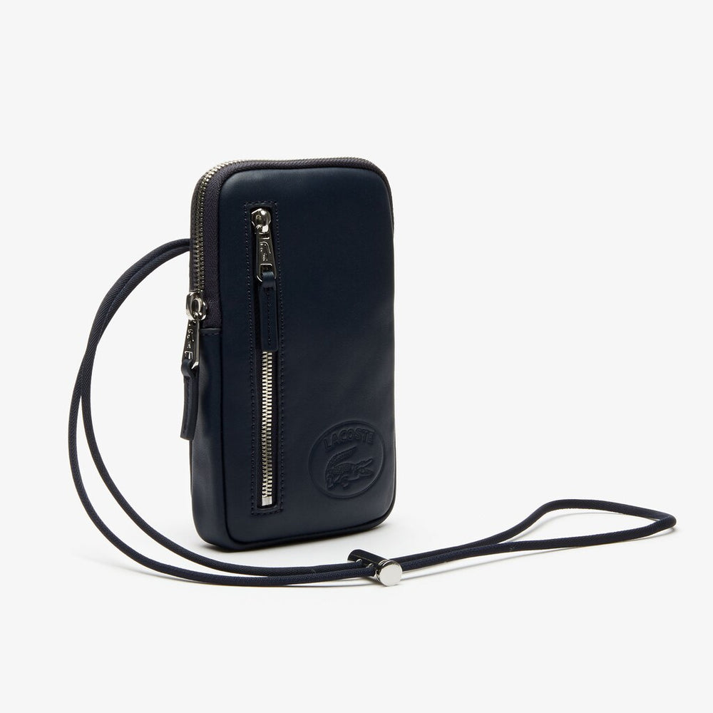 Mens   L.12.12 Neck Strap Leather Mini Flat Bag | Lacoste Dark Sapphire • B88