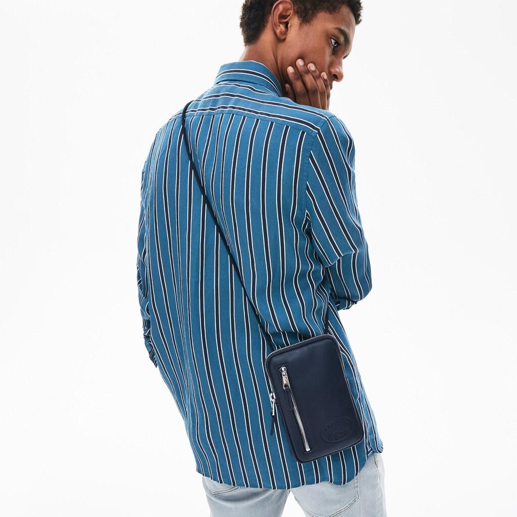 Mens   L.12.12 Neck Strap Leather Mini Flat Bag | Lacoste Dark Sapphire • B88