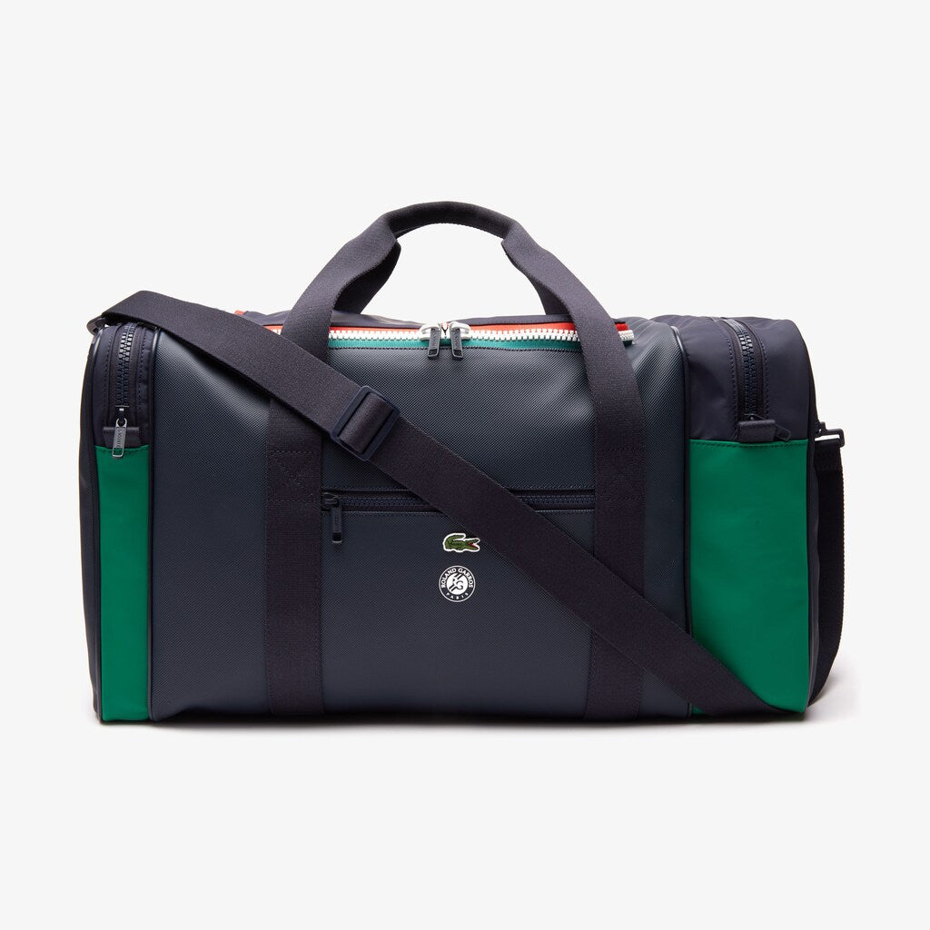 Mens   Roland Garros Two-Tone Nylon Zippered Sports Bag | Lacoste Peacoat Verdant Green Mol • E44