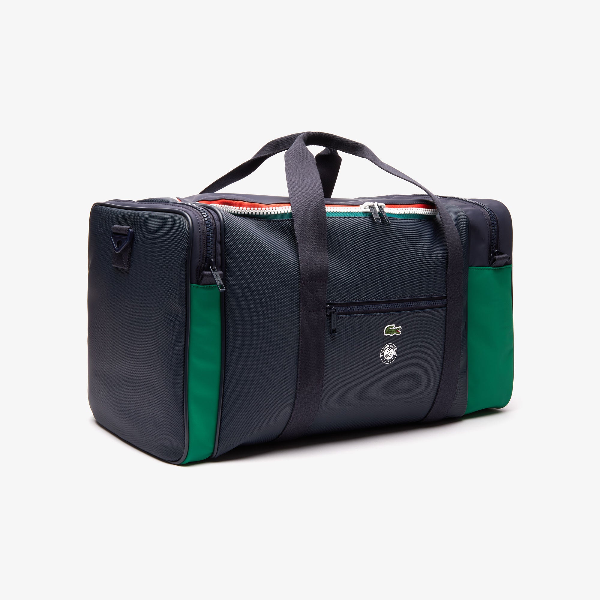 Mens   Roland Garros Two-Tone Nylon Zippered Sports Bag | Lacoste Peacoat Verdant Green Mol • E44