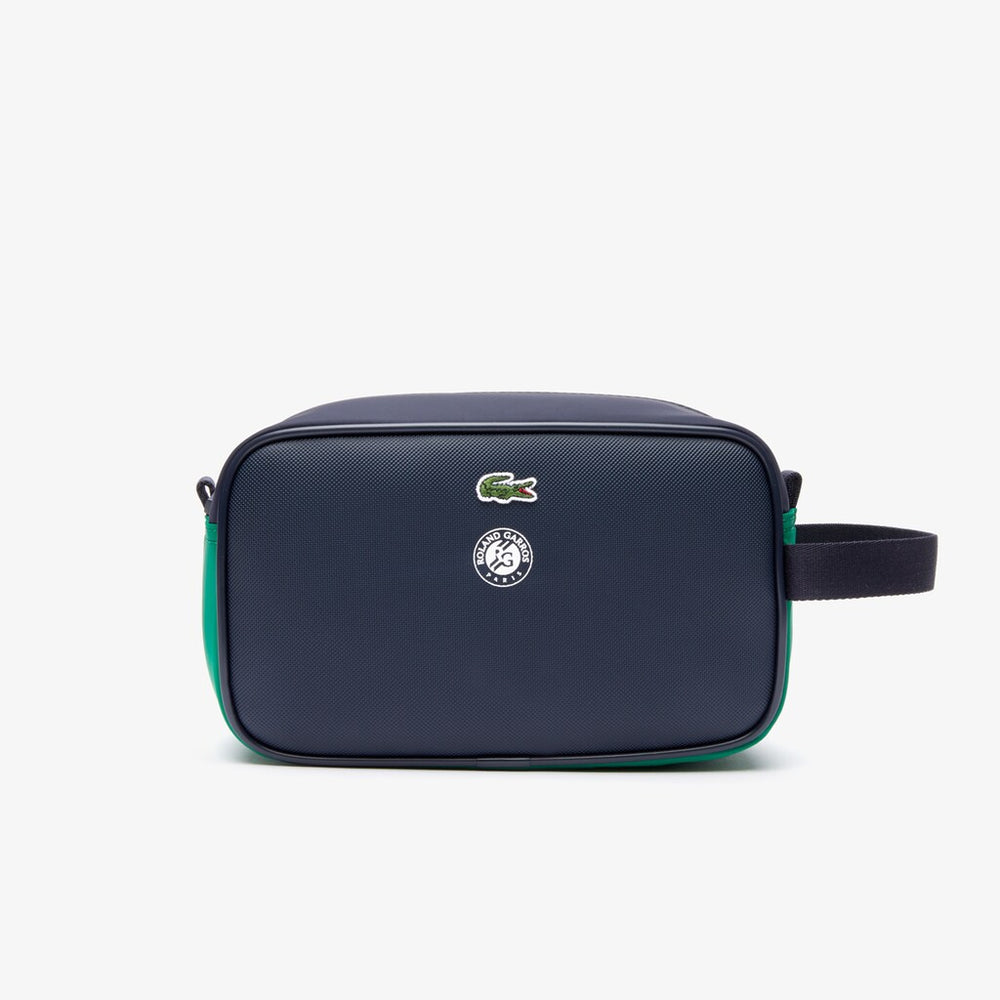 Mens   Roland Garros Nylon Zippered Toiletry Bag | Lacoste Peacoat Verdant Green Mol • E44