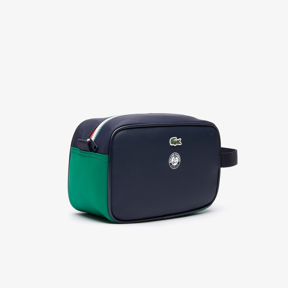 Mens   Roland Garros Nylon Zippered Toiletry Bag | Lacoste Peacoat Verdant Green Mol • E44