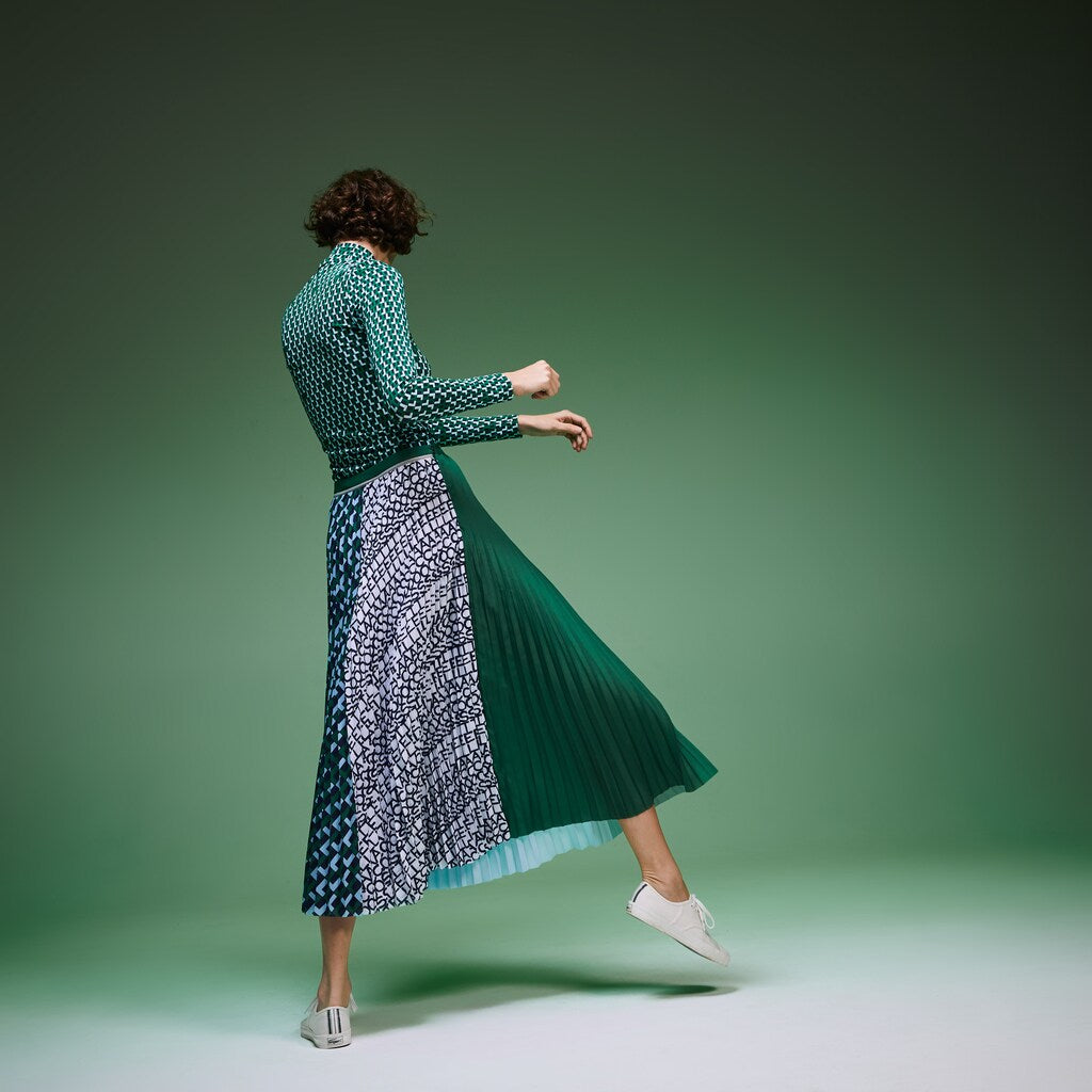 Womens Wo  Fashion Show Asymetrical Printed Skirt | Lacoste Green / Light Blue / Navy Blue / White • Wla