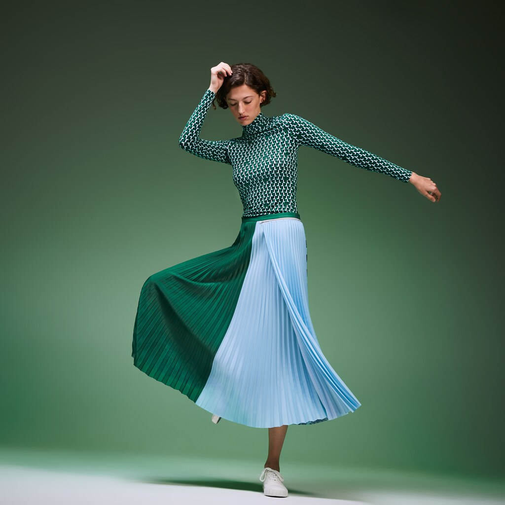 Womens Wo  Fashion Show Asymetrical Printed Skirt | Lacoste Green / Light Blue / Navy Blue / White • Wla