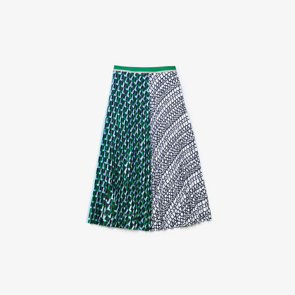 Womens Wo  Fashion Show Asymetrical Printed Skirt | Lacoste Green / Light Blue / Navy Blue / White • Wla