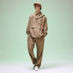 Mens Unisex Fashion Show Hooded Solid Virgin Wool Jacket | Lacoste Light Brown • Yuj