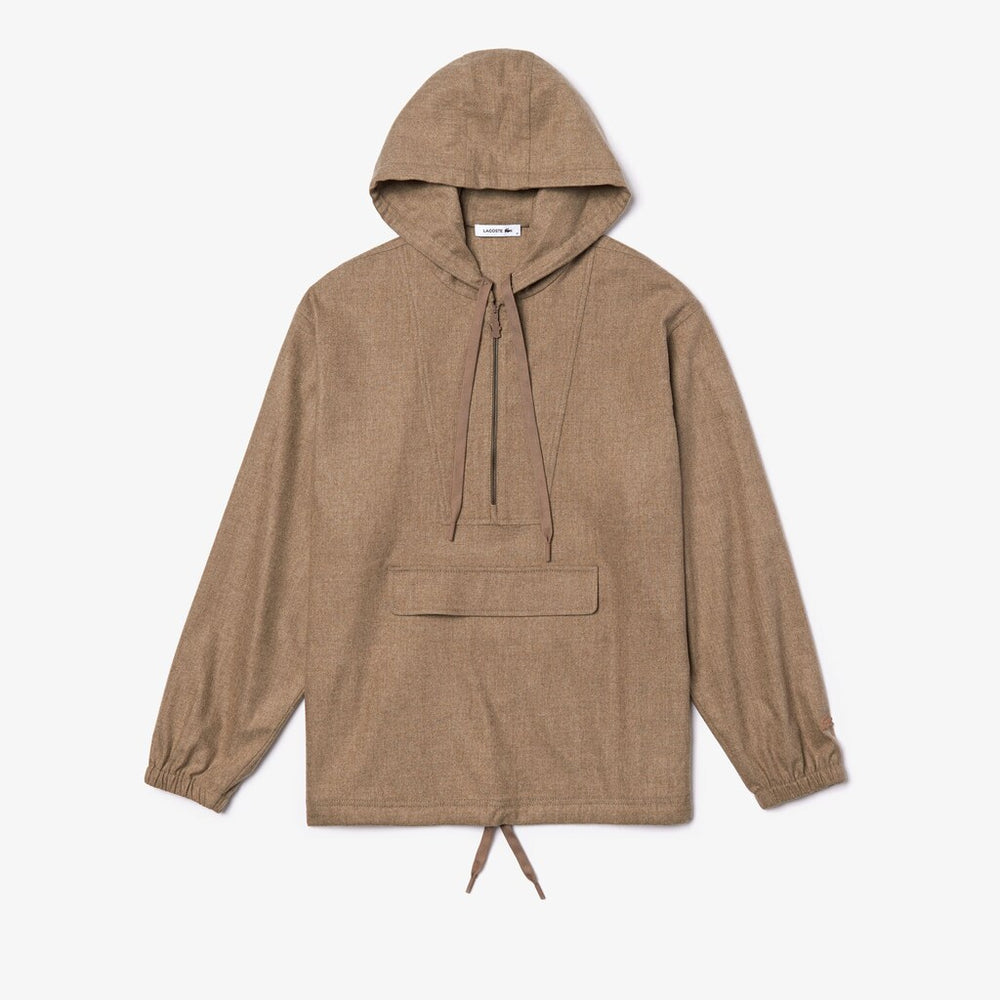 Mens Unisex Fashion Show Hooded Solid Virgin Wool Jacket | Lacoste Light Brown • Yuj