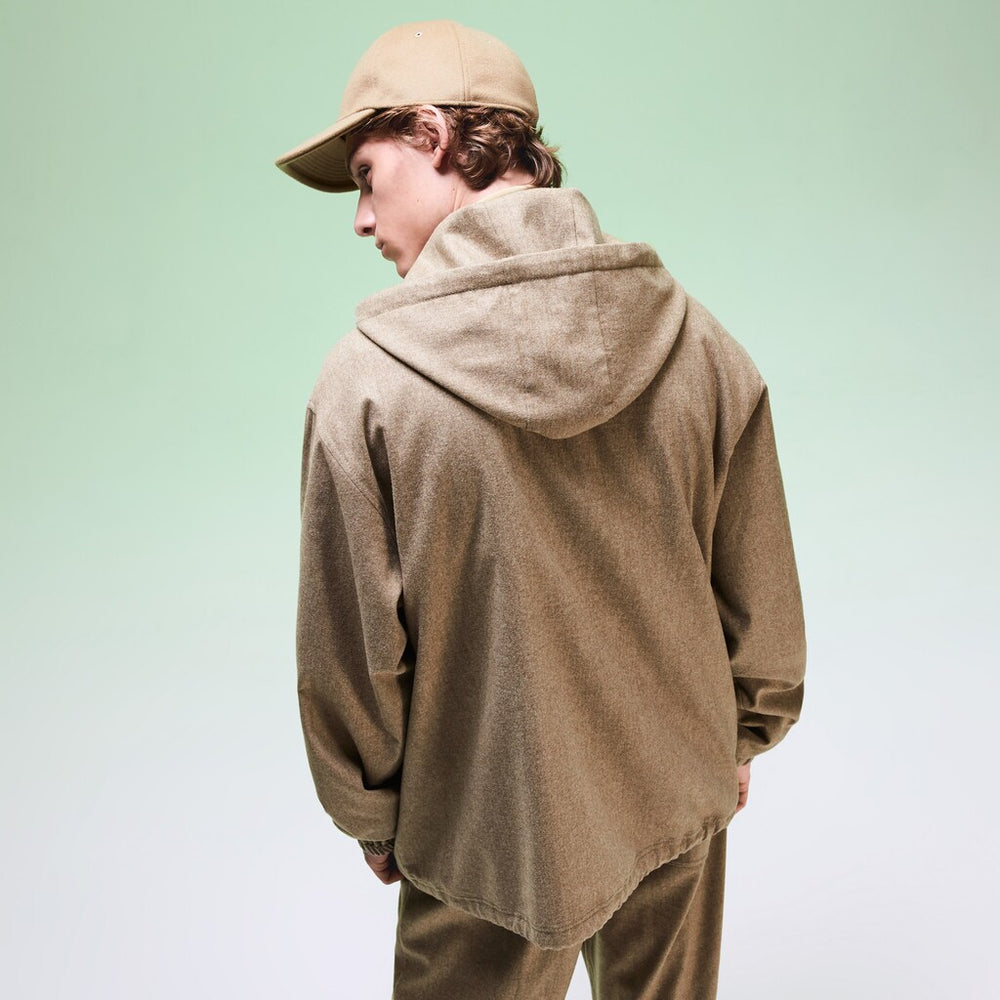 Mens Unisex Fashion Show Hooded Solid Virgin Wool Jacket | Lacoste Light Brown • Yuj