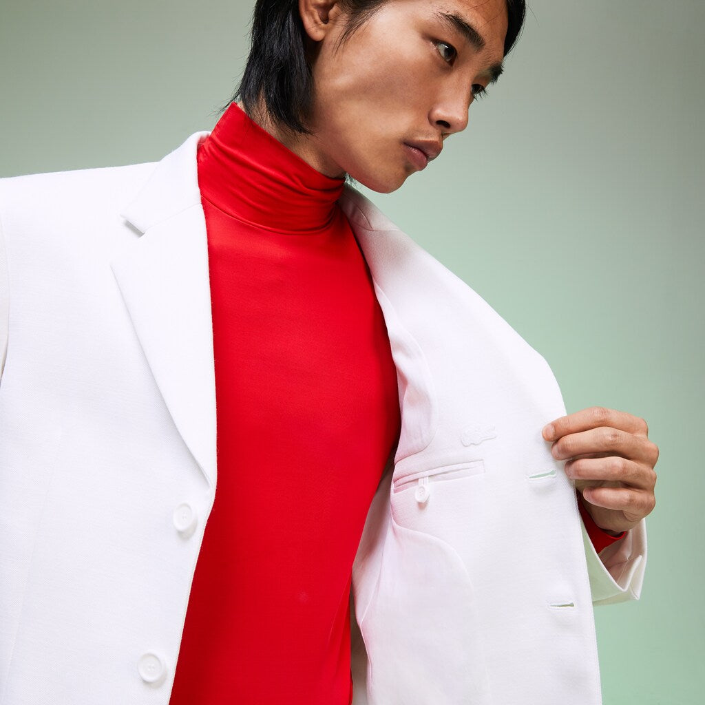 Mens   Fashion Show Solid Blazer with Chest Pocket | Lacoste White • 001