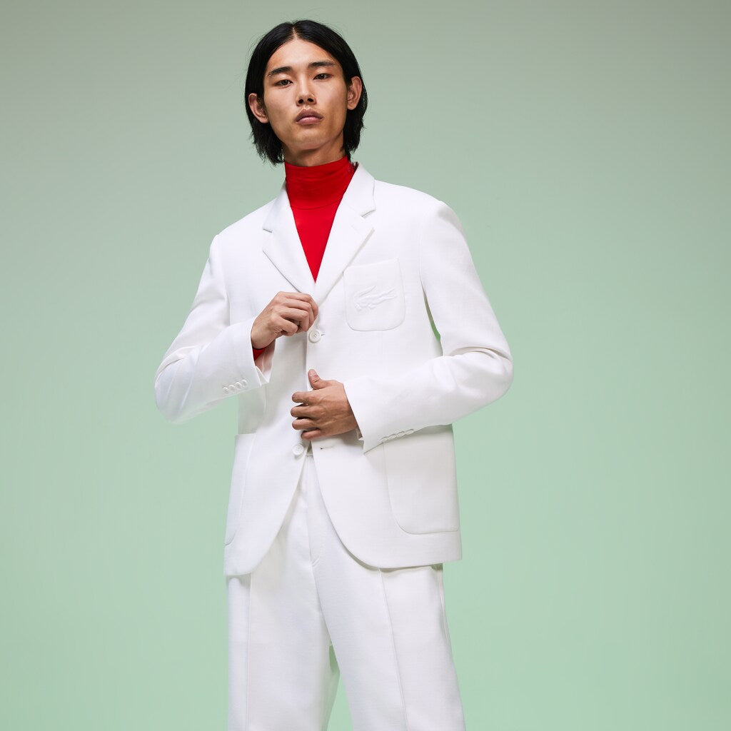 Mens   Fashion Show Solid Blazer with Chest Pocket | Lacoste White • 001