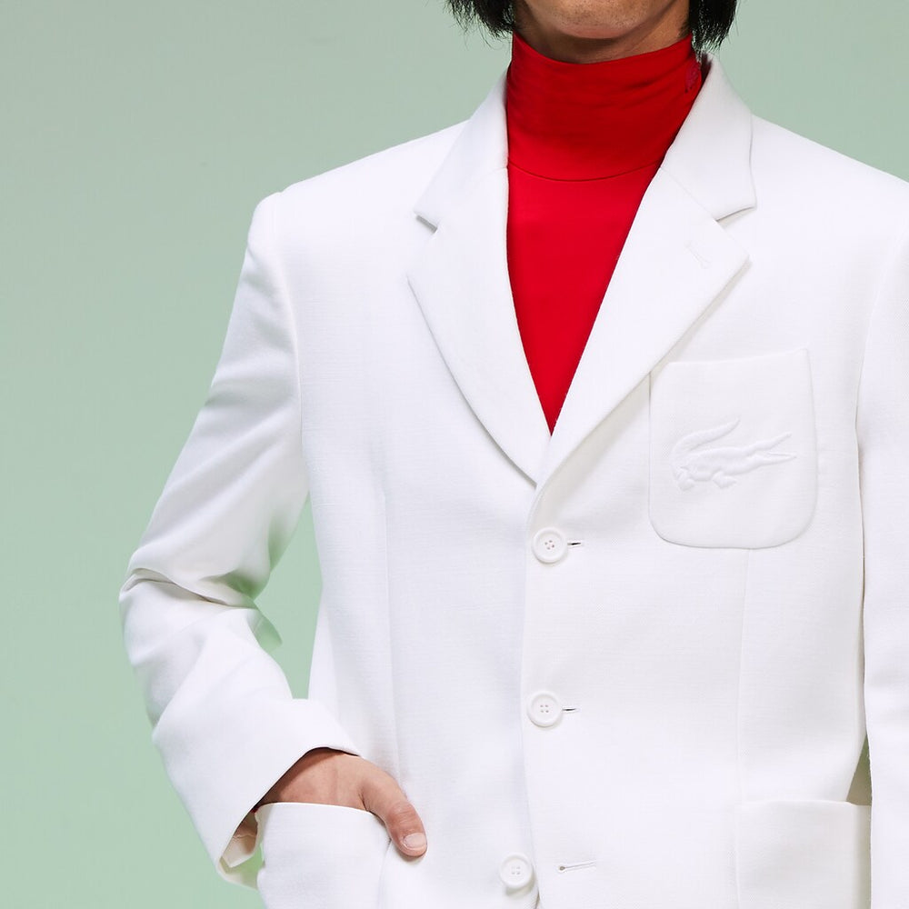 Mens   Fashion Show Solid Blazer with Chest Pocket | Lacoste White • 001
