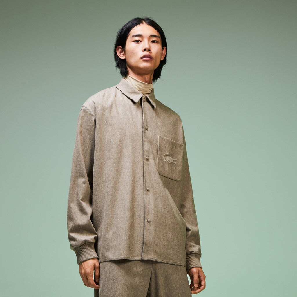 Mens   Fashion Show Solid Wool Shirt with Chest Pocket | Lacoste Light Brown • Yuj