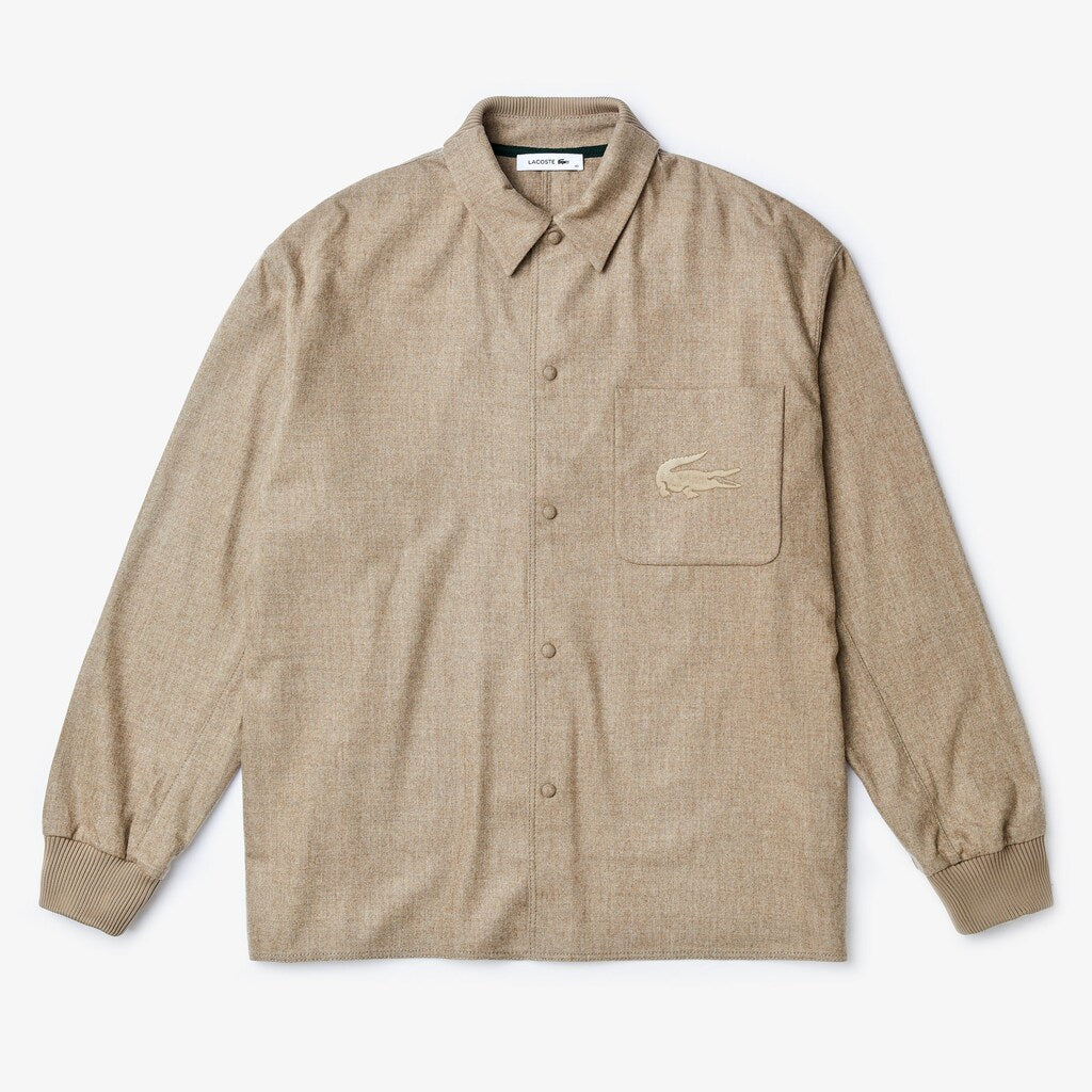 Mens   Fashion Show Solid Wool Shirt with Chest Pocket | Lacoste Light Brown • Yuj