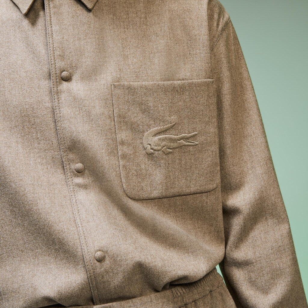 Mens   Fashion Show Solid Wool Shirt with Chest Pocket | Lacoste Light Brown • Yuj
