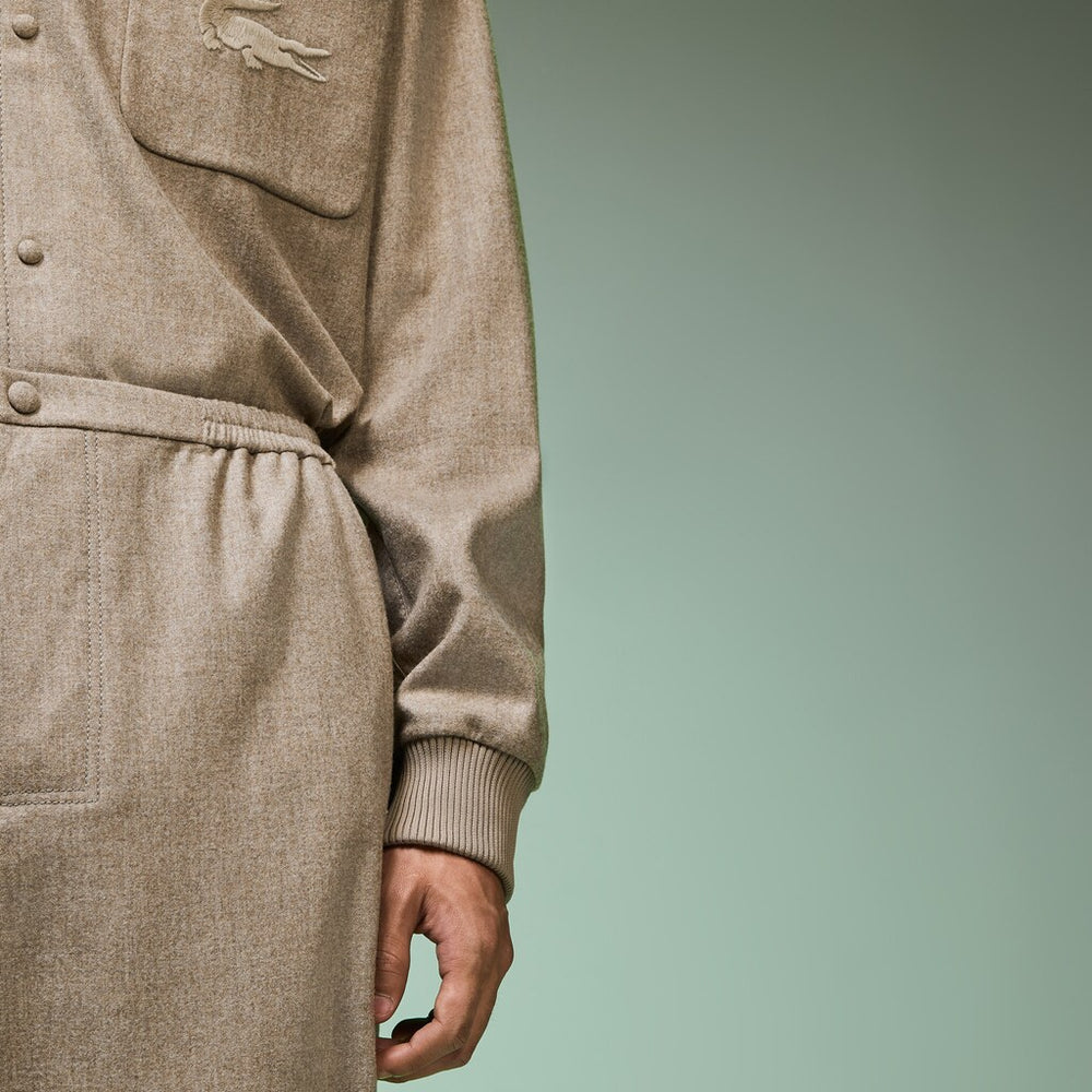 Mens   Fashion Show Solid Wool Shirt with Chest Pocket | Lacoste Light Brown • Yuj