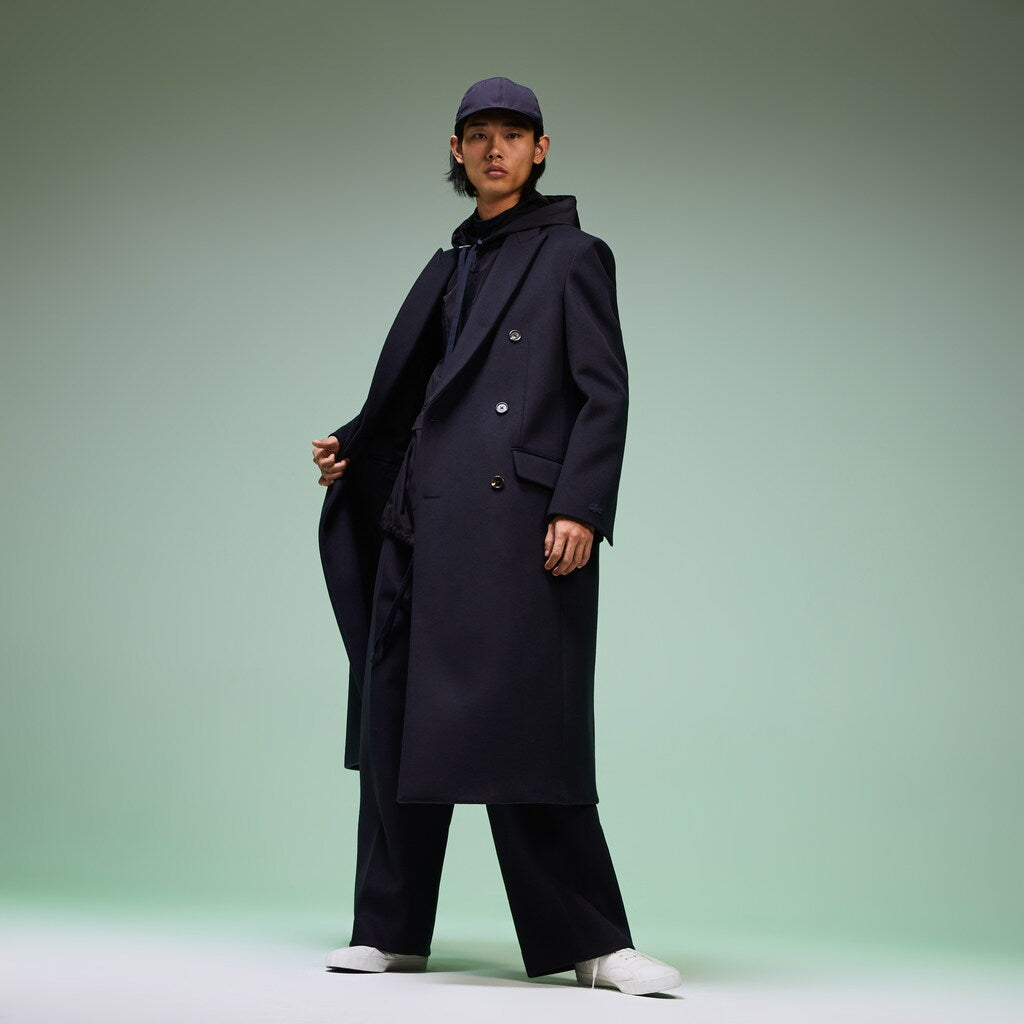 Mens   Fashion Show Double-Breasted Coat | Lacoste Navy Blue • 166