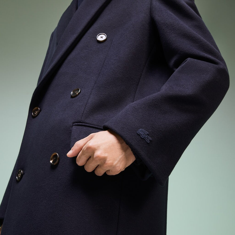 Mens   Fashion Show Double-Breasted Coat | Lacoste Navy Blue • 166
