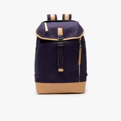 Mens   Leather Finishes Cotton Flap Backpack | Lacoste Peacoat Tan • E75