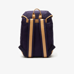 Mens   Leather Finishes Cotton Flap Backpack | Lacoste Peacoat Tan • E75