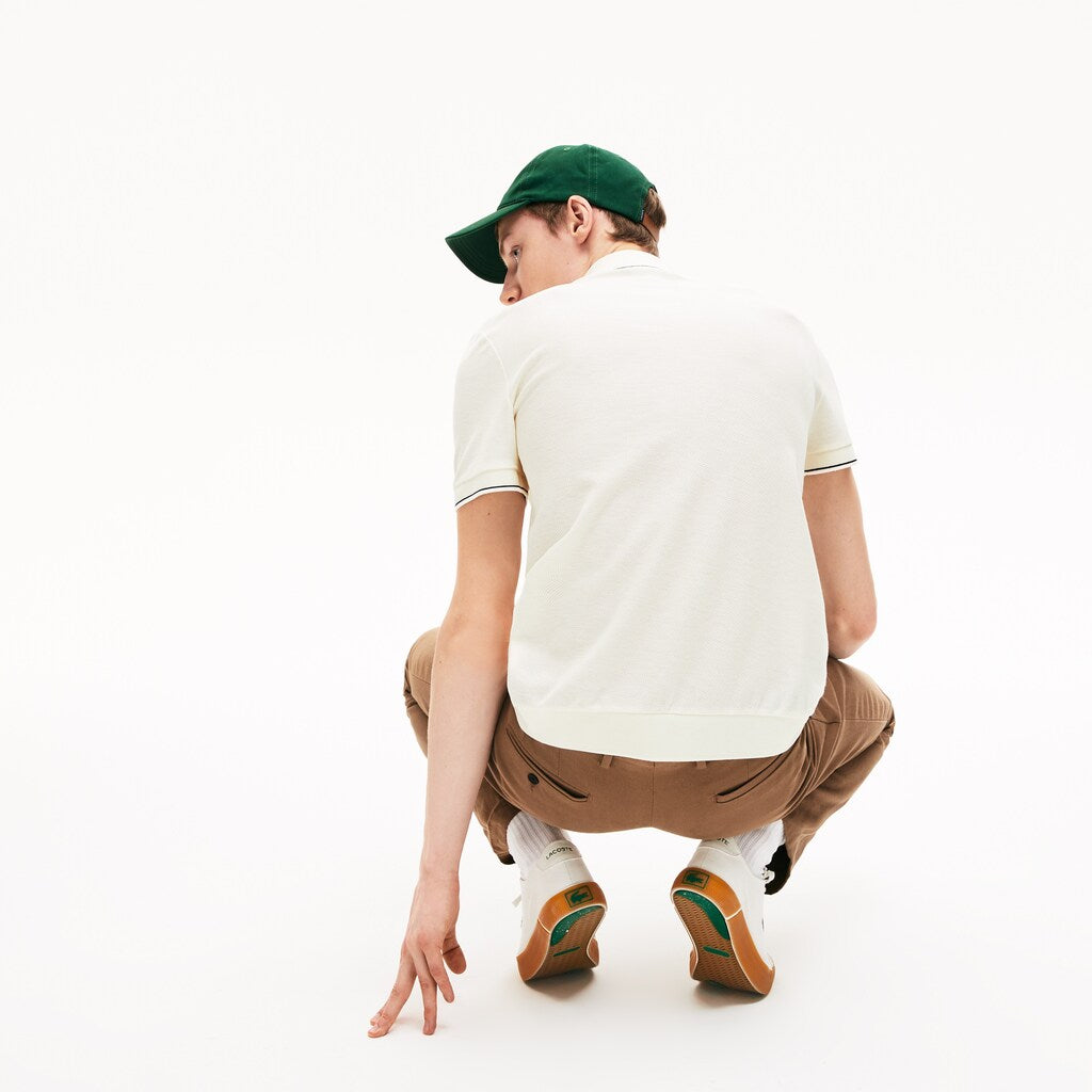 Mens   Cotton-Silk Piqué Polo Shirt | Lacoste White / Black • 8Lp