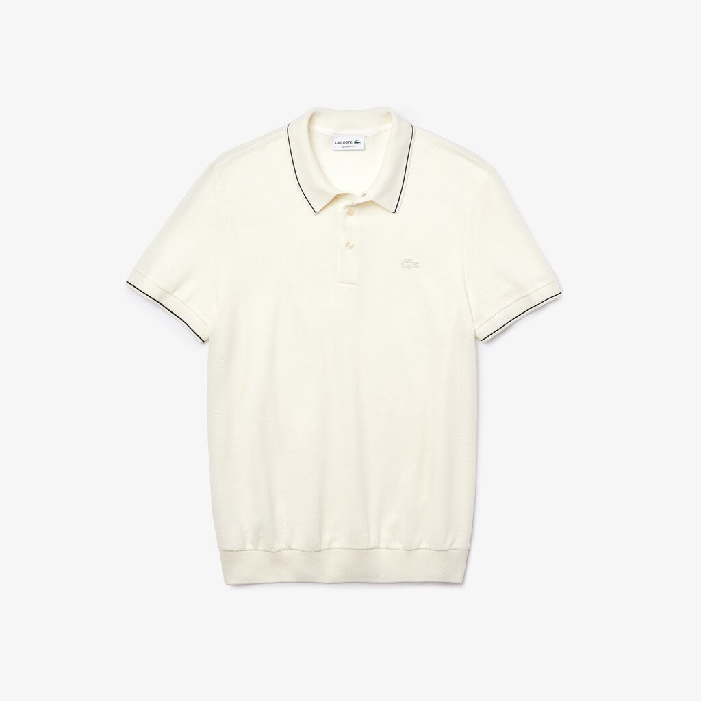 Mens   Cotton-Silk Piqué Polo Shirt | Lacoste White / Black • 8Lp