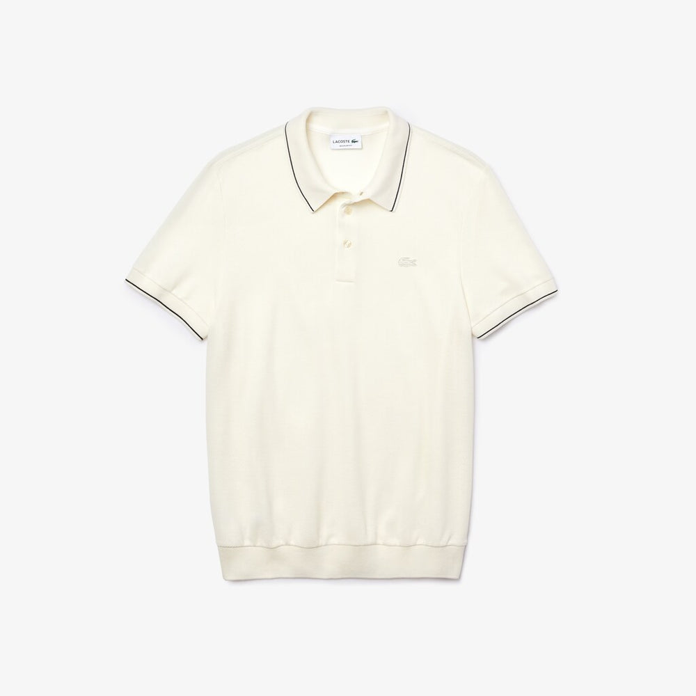 Mens   Cotton-Silk Piqué Polo Shirt | Lacoste White / Black • 8Lp
