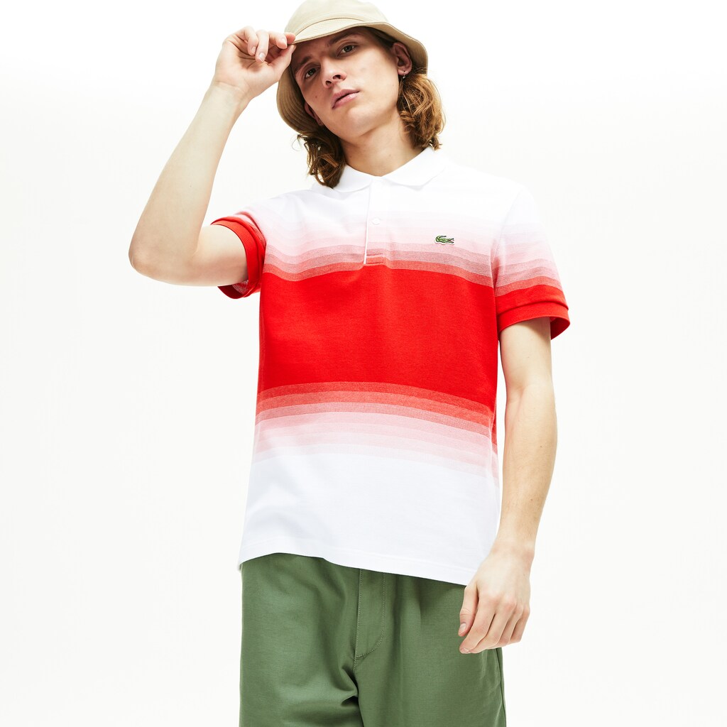 Mens   Made in France Cotton Piqué Regular Fit Polo Shirt | Lacoste White / Red • 76Z