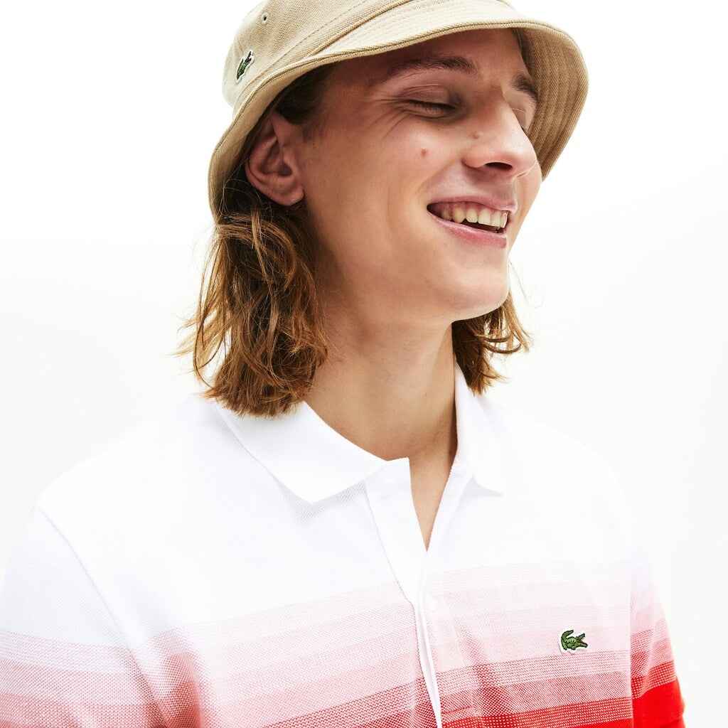 Mens   Made in France Cotton Piqué Regular Fit Polo Shirt | Lacoste White / Red • 76Z