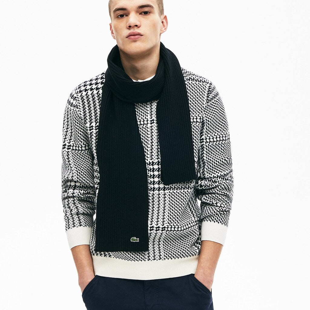 Mens   Ribbed Wool Scarf | Lacoste Black • 031
