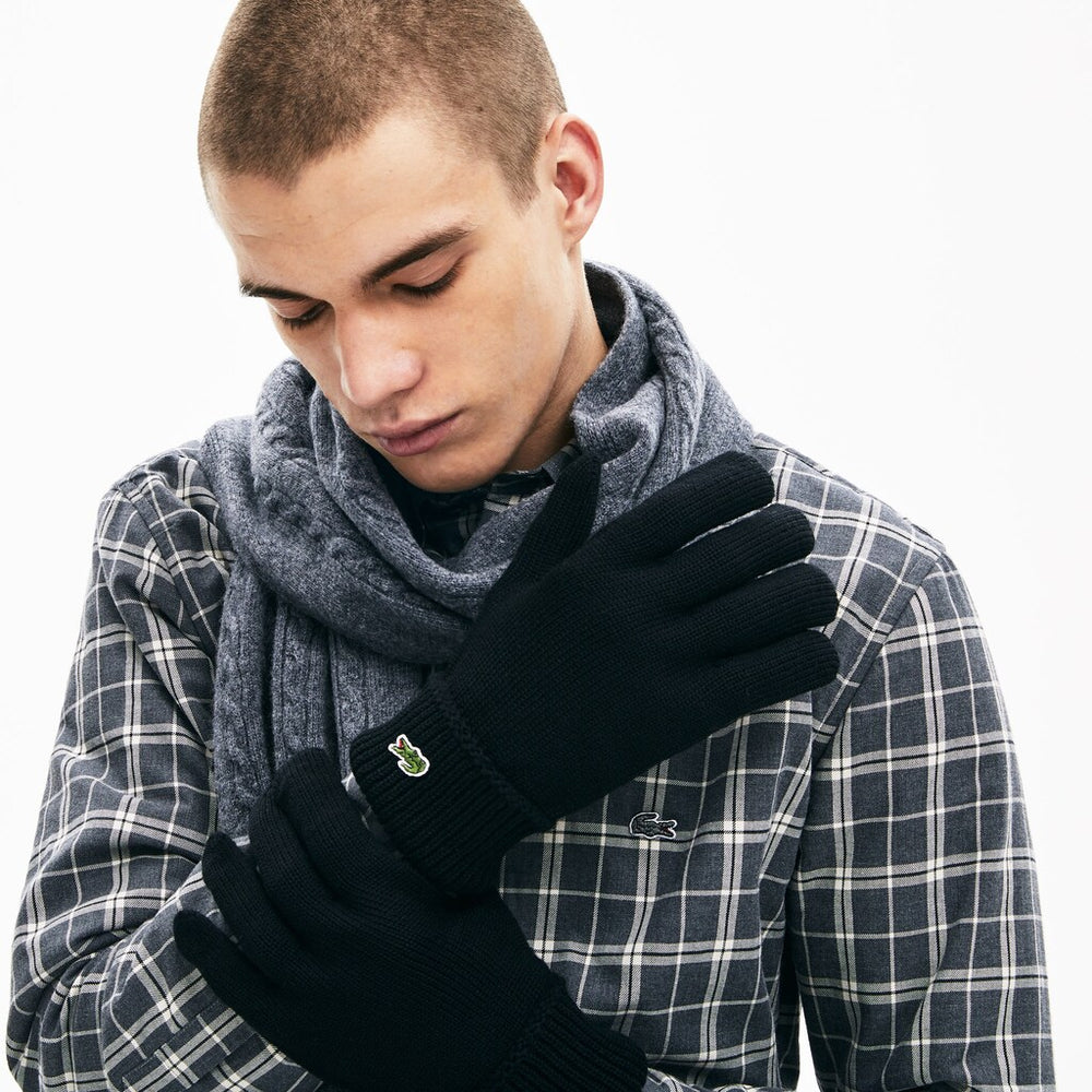 Mens   Ribbed Wool Gloves | Lacoste Black • 031