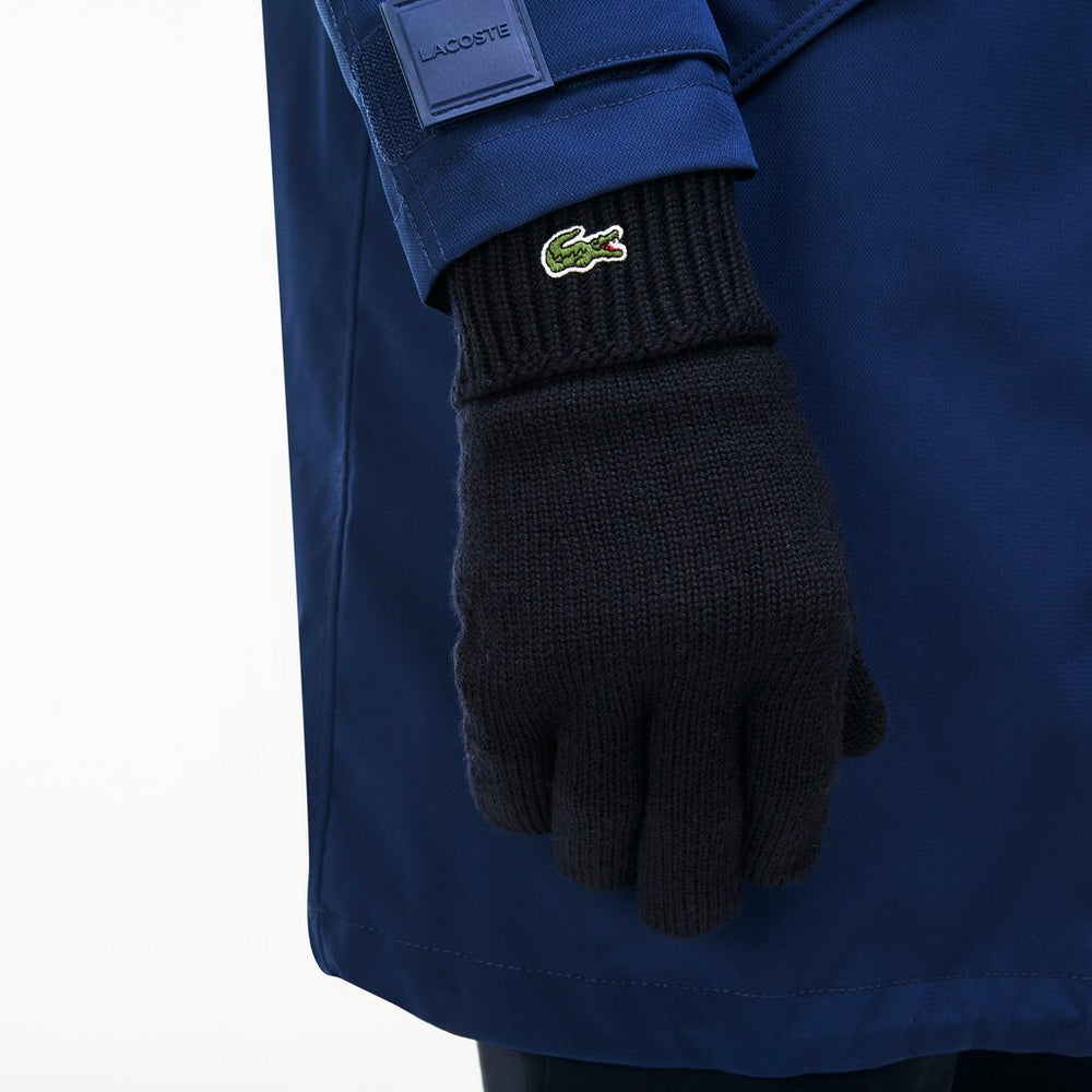 Mens   Ribbed Wool Gloves | Lacoste Black • 031