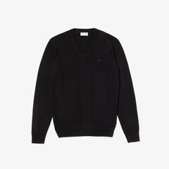 Mens   V-neck Wool Jersey Sweater | Lacoste Black • 031
