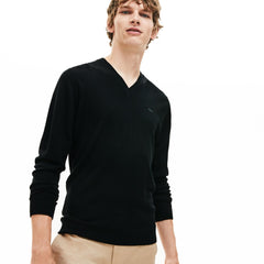 Mens   V-neck Wool Jersey Sweater | Lacoste Black • 031