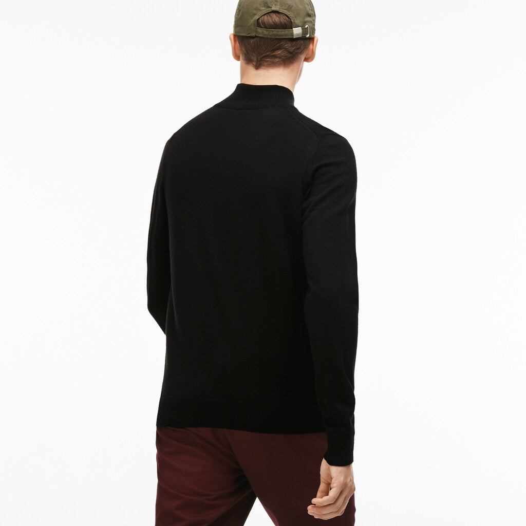 Mens   Zippered Stand-Up Collar Wool Jersey Sweater | Lacoste Black • 031