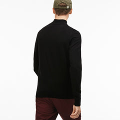 Mens   Zippered Stand-Up Collar Wool Jersey Sweater | Lacoste Black • 031