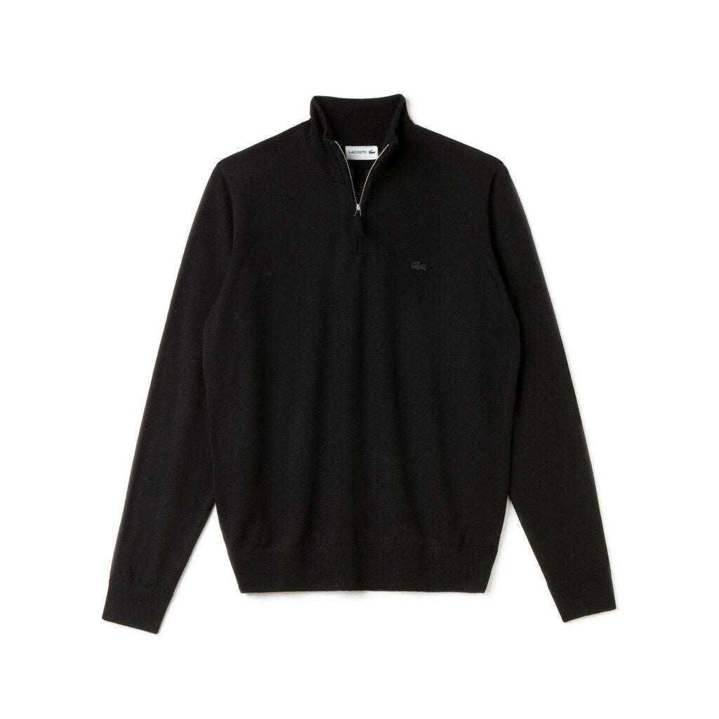 Mens   Zippered Stand-Up Collar Wool Jersey Sweater | Lacoste Black • 031