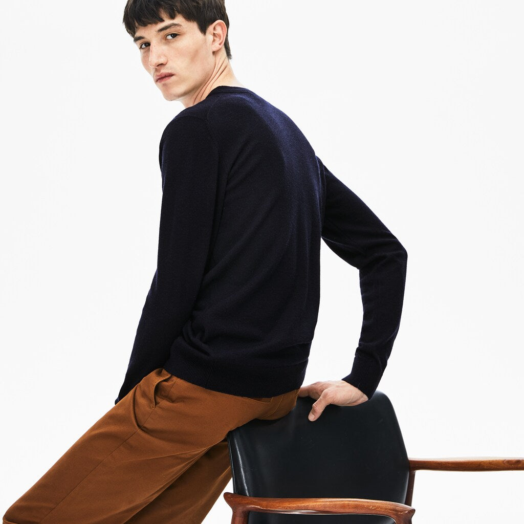 Mens   High Neck Wool Jersey Sweater | Lacoste Navy Blue • 166