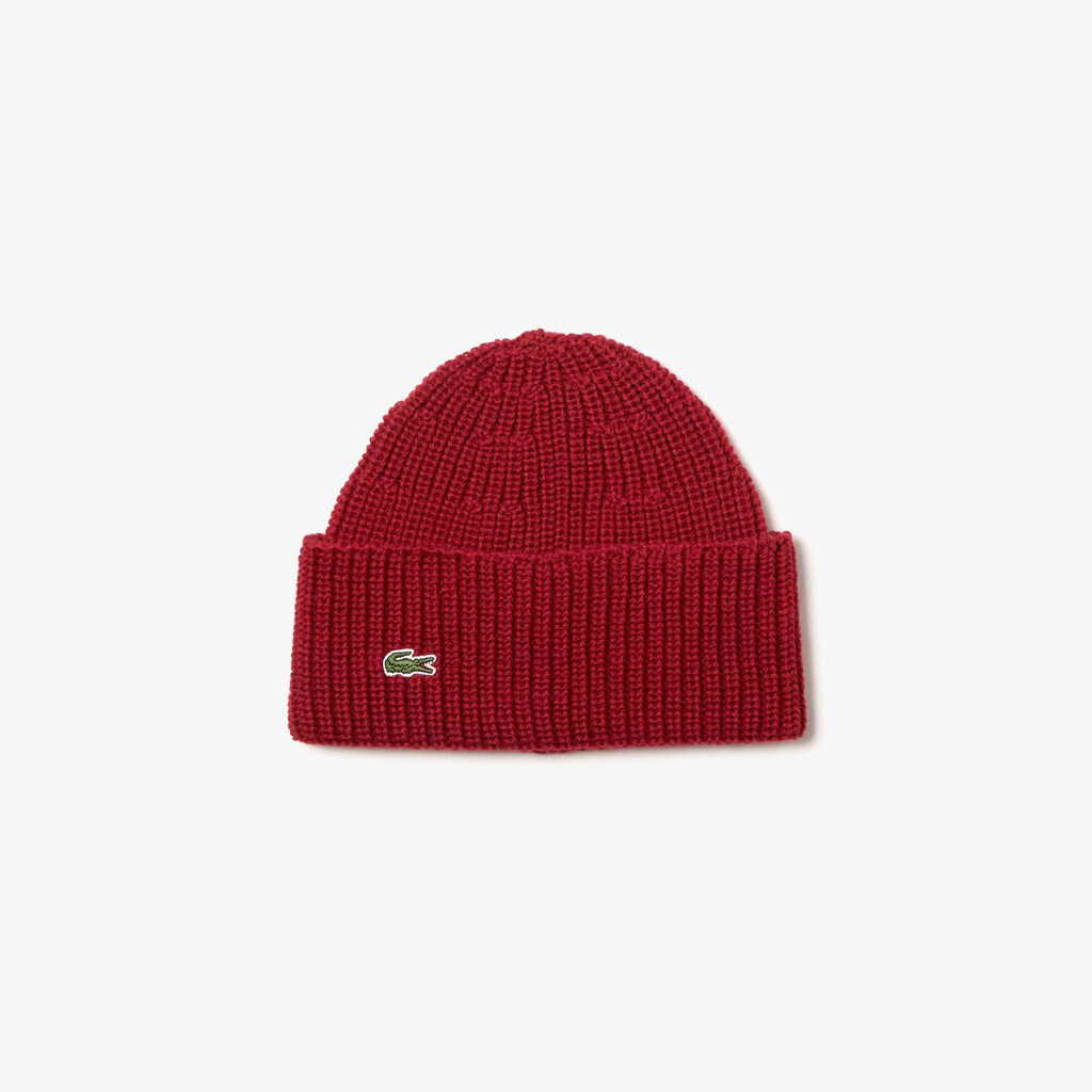 Mens   Turned Edge Ribbed Wool Beanie | Lacoste Bordeaux • 2Jx