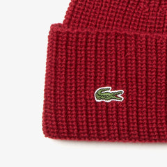 Mens   Turned Edge Ribbed Wool Beanie | Lacoste Bordeaux • 2Jx